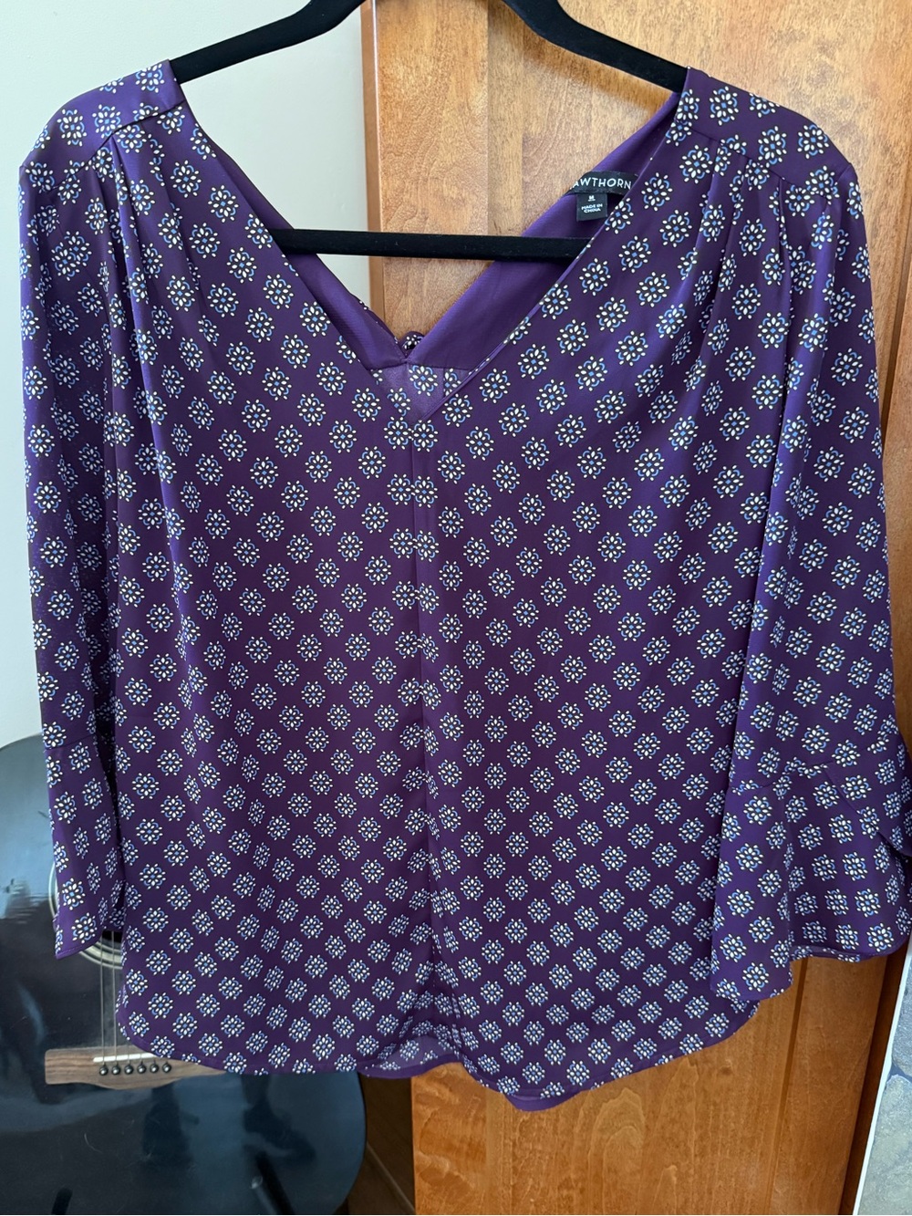 Purple Printed V-Neck Women's Blouse